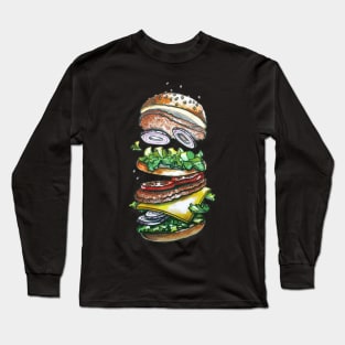 hand watercolour drawing «a hamburger thrown into the air» Long Sleeve T-Shirt